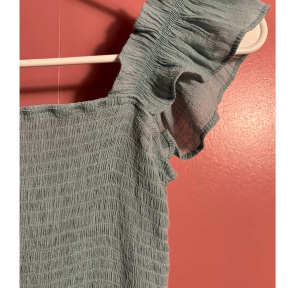 "Teal Smocked Ruffle-Sleeve Tiered Maxi Dress". - Picture 3 of 4